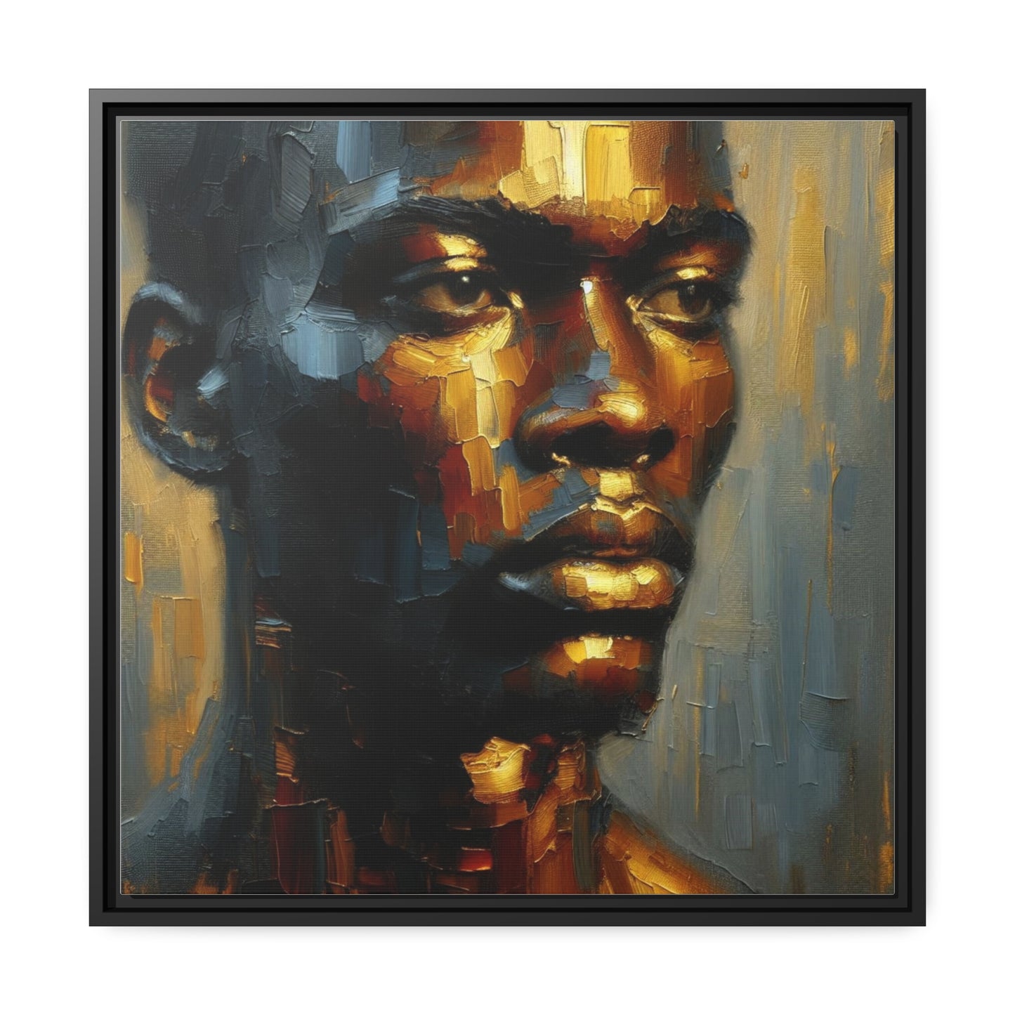 African man , portrait , gold bronze , black , Matte Canvas, Black Frame, wall decoration painting