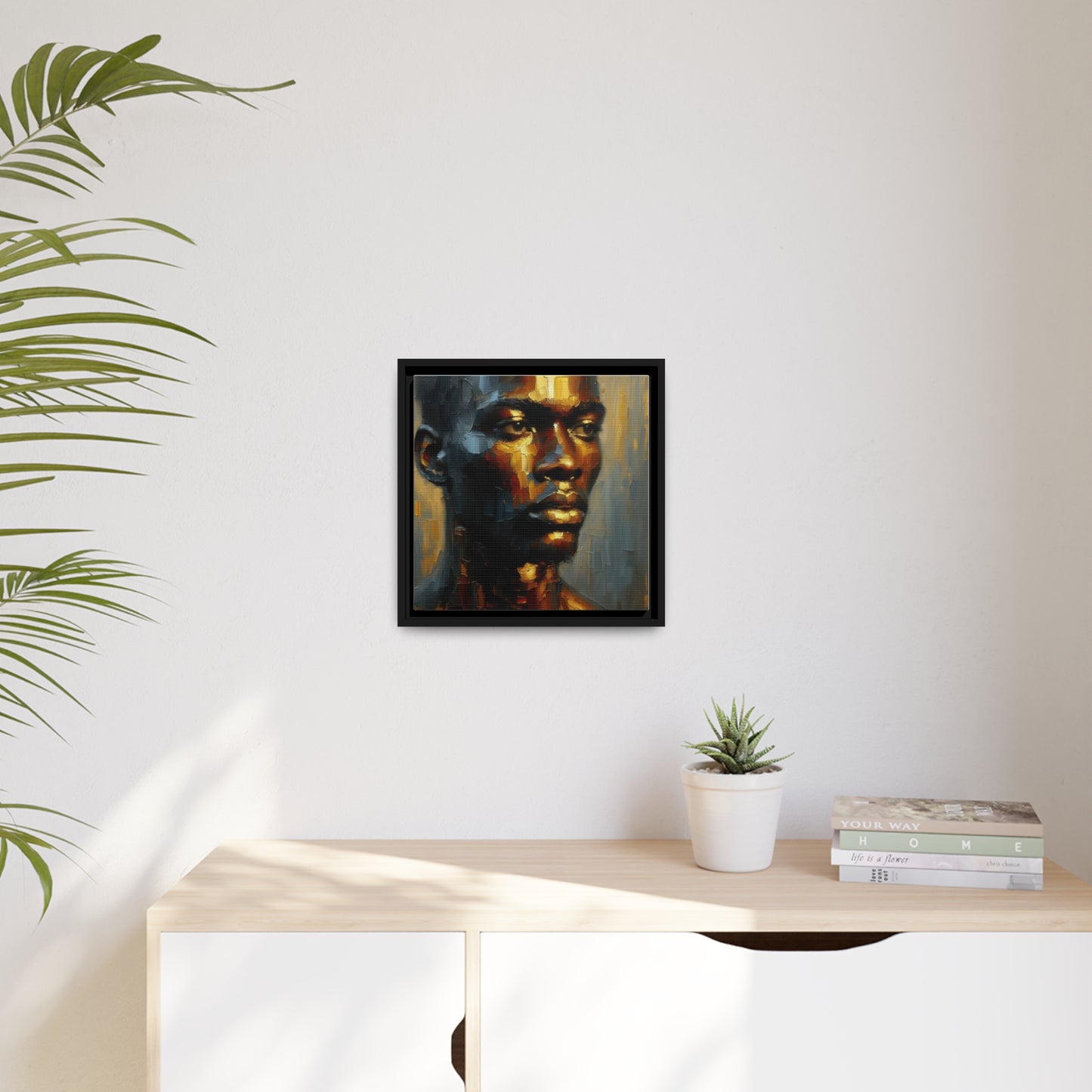 African man , portrait , gold bronze , black , Matte Canvas, Black Frame, wall decoration painting