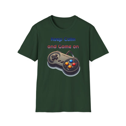 "Keep Calm and Game On" Retro Gamer , Unisex Softstyle T-Shirt