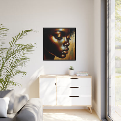 African woman , portrait , gold , bronze and black , abstract Impressionism, Matte Canvas, Black Frame