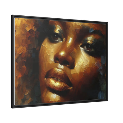 African Woman , portrait , Gold , Bronze , abstact Impressionism , Matte Canvas, Black Frame