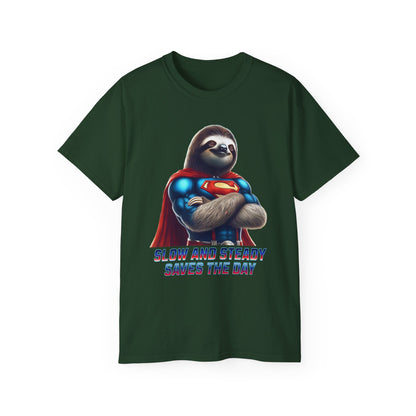 "Slow and Steady Saves the Day" Superhero Sloth - Unisex Ultra Cotton Tee