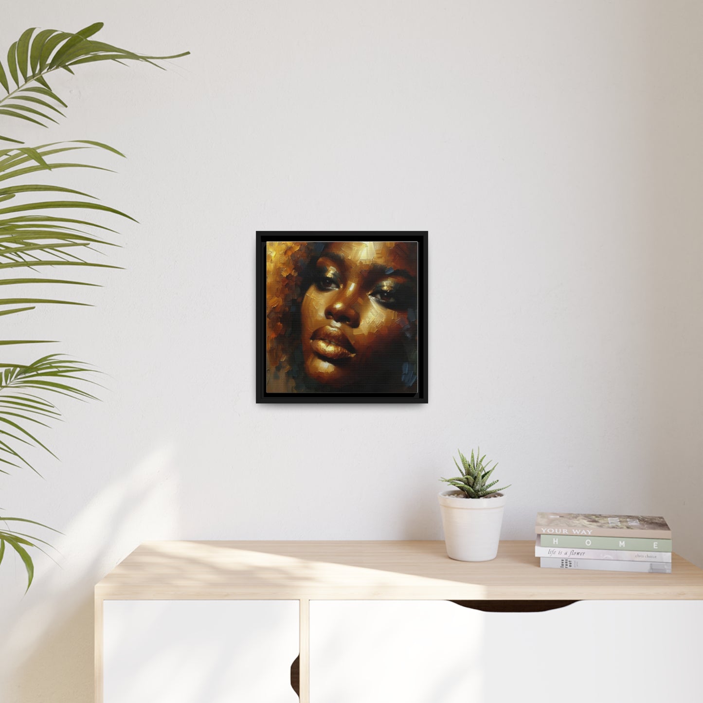 African Woman , portrait , Gold , Bronze , abstact Impressionism , Matte Canvas, Black Frame