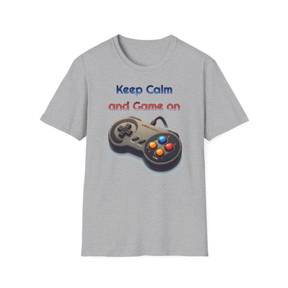 "Keep Calm and Game On" Retro Gamer , Unisex Softstyle T-Shirt