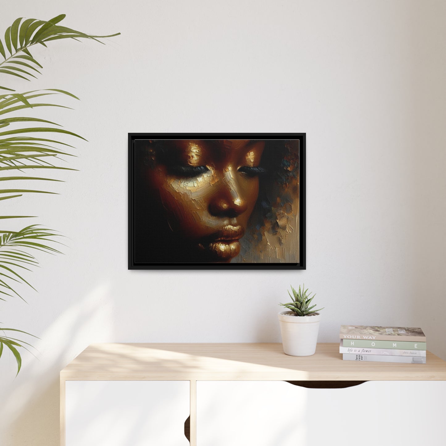 African woman , Gold , Bronze , Black , abstract Impressionism, Matte Canvas, Black Frame