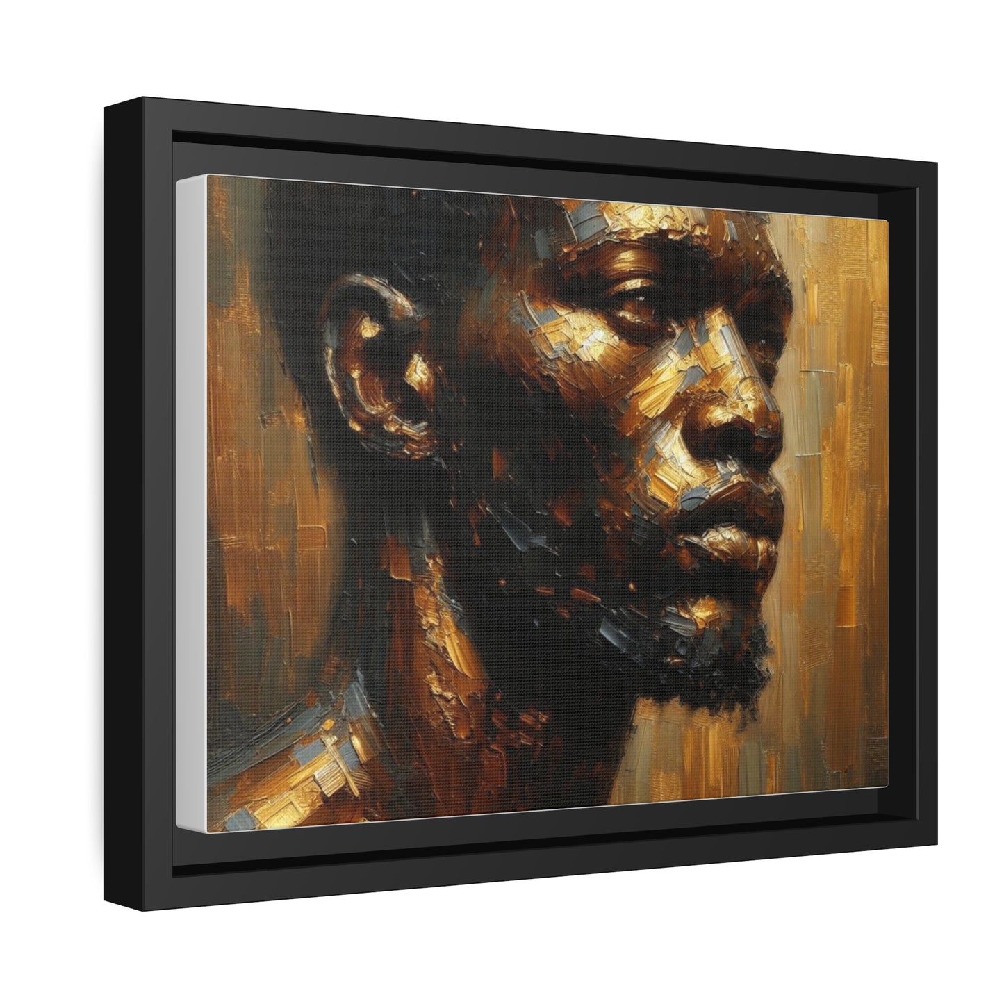 African Man , Portrait , Gold , Bronze , Black , abstract Impressionism , Matte Canvas, Black Frame