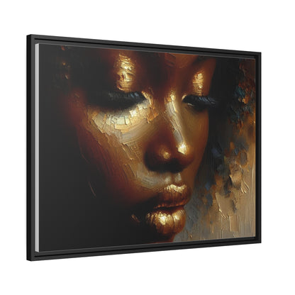 African woman , Gold , Bronze , Black , abstract Impressionism, Matte Canvas, Black Frame