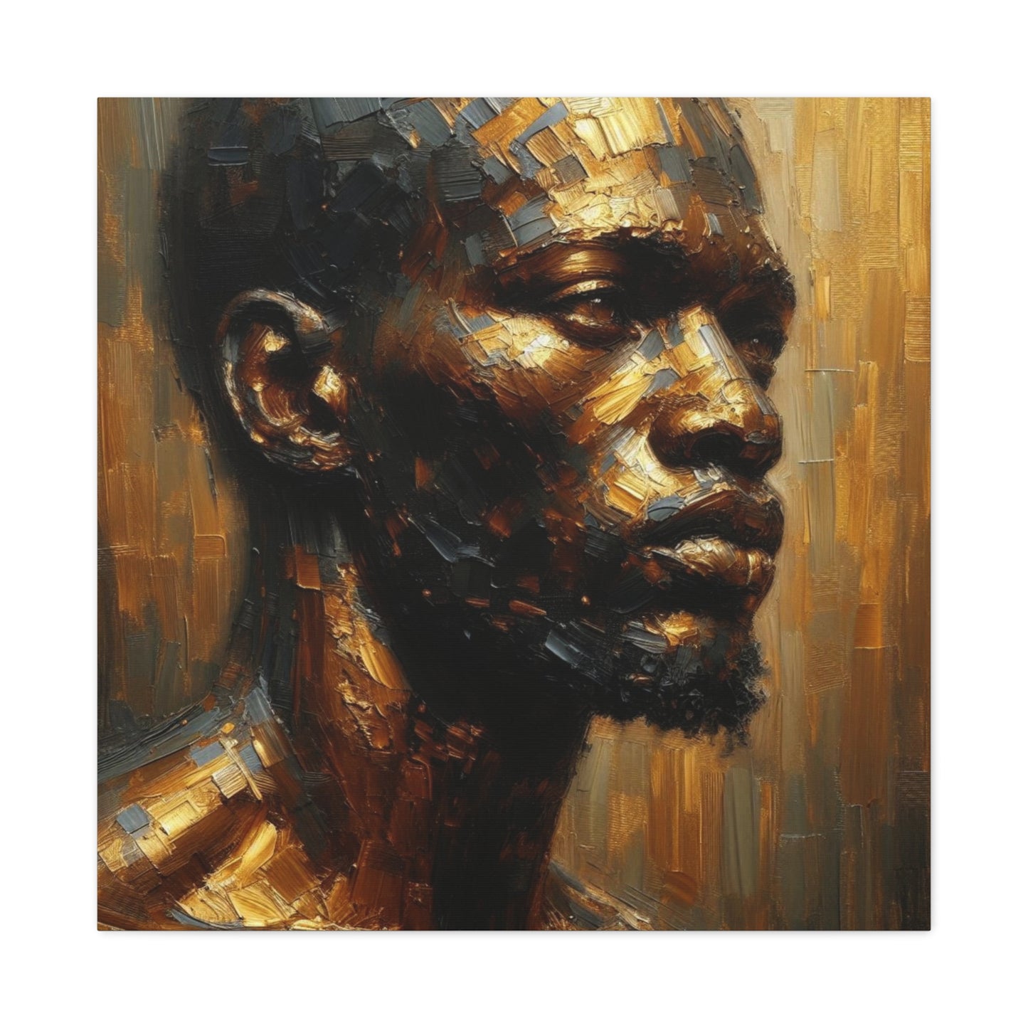 African Man , Gold , Bronze , Black , abstract Impressionism , Giclée Print Canvas