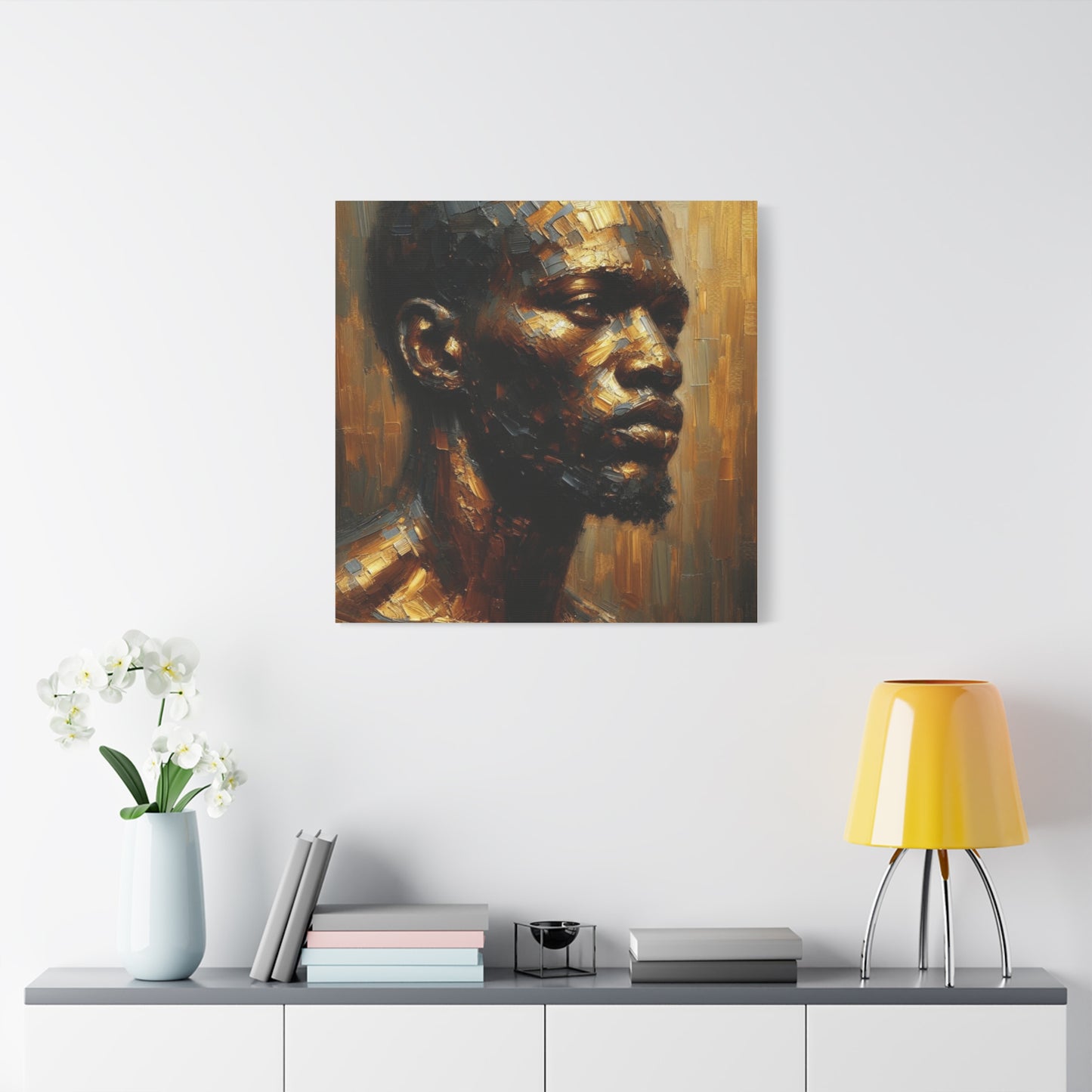 African Man , Gold , Bronze , Black , abstract Impressionism , Giclée Print Canvas