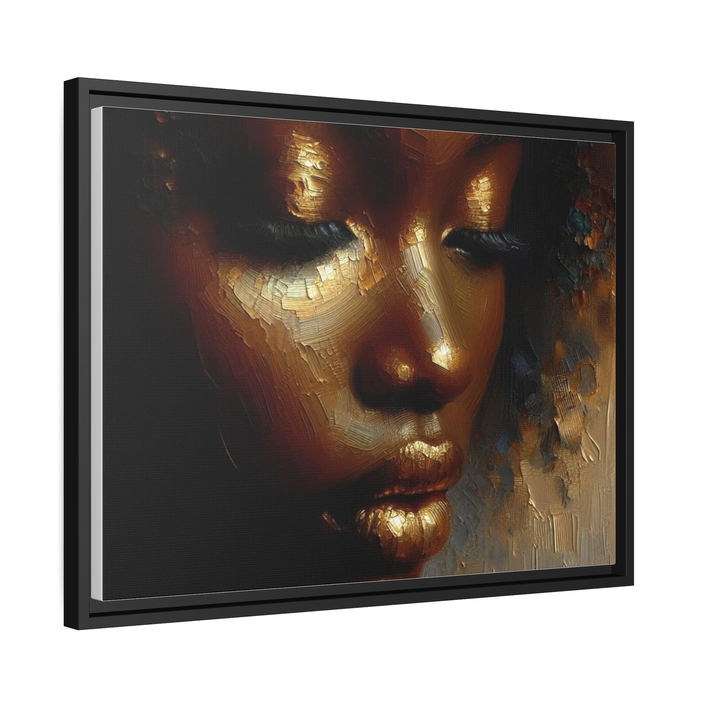 African woman , Gold , Bronze , Black , abstract Impressionism, Matte Canvas, Black Frame