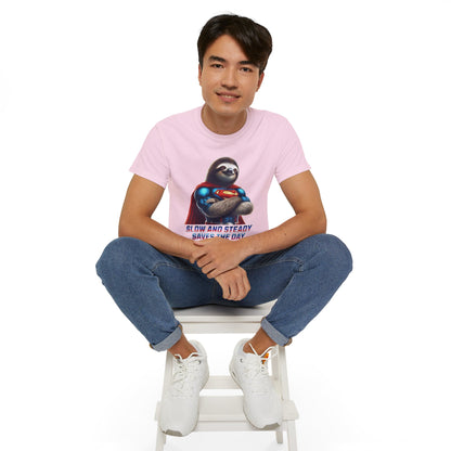 "Slow and Steady Saves the Day" Superhero Sloth - Unisex Ultra Cotton Tee