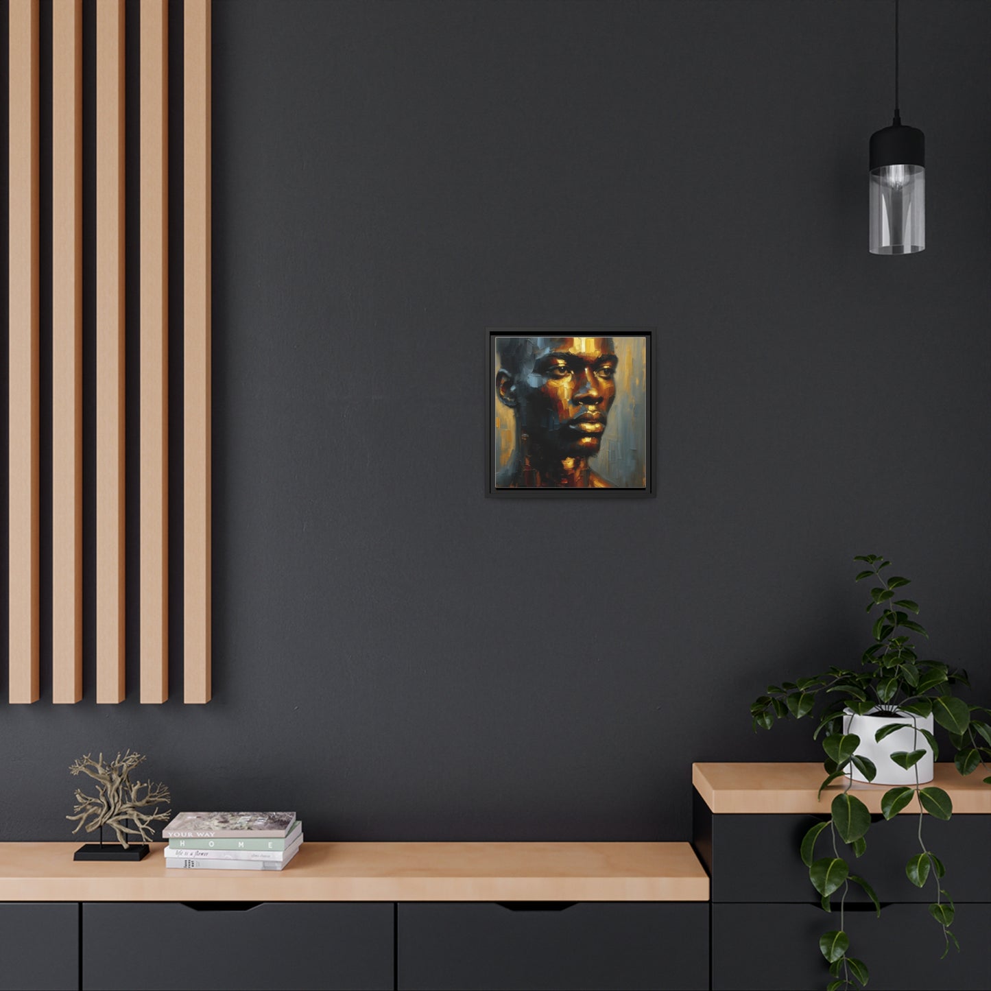 African man , portrait , gold bronze , black , Matte Canvas, Black Frame, wall decoration painting