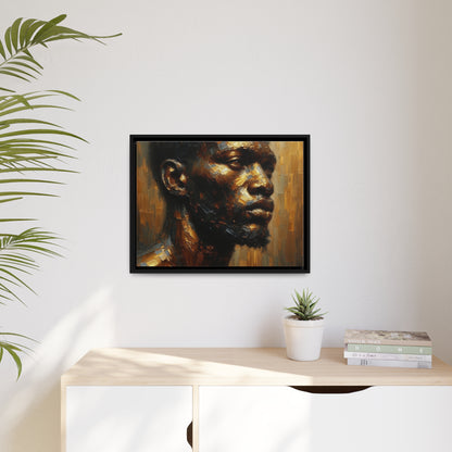 African Man , Portrait , Gold , Bronze , Black , abstract Impressionism , Matte Canvas, Black Frame