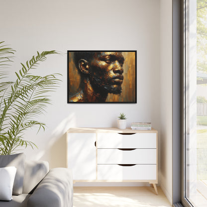 African Man , Portrait , Gold , Bronze , Black , abstract Impressionism , Matte Canvas, Black Frame