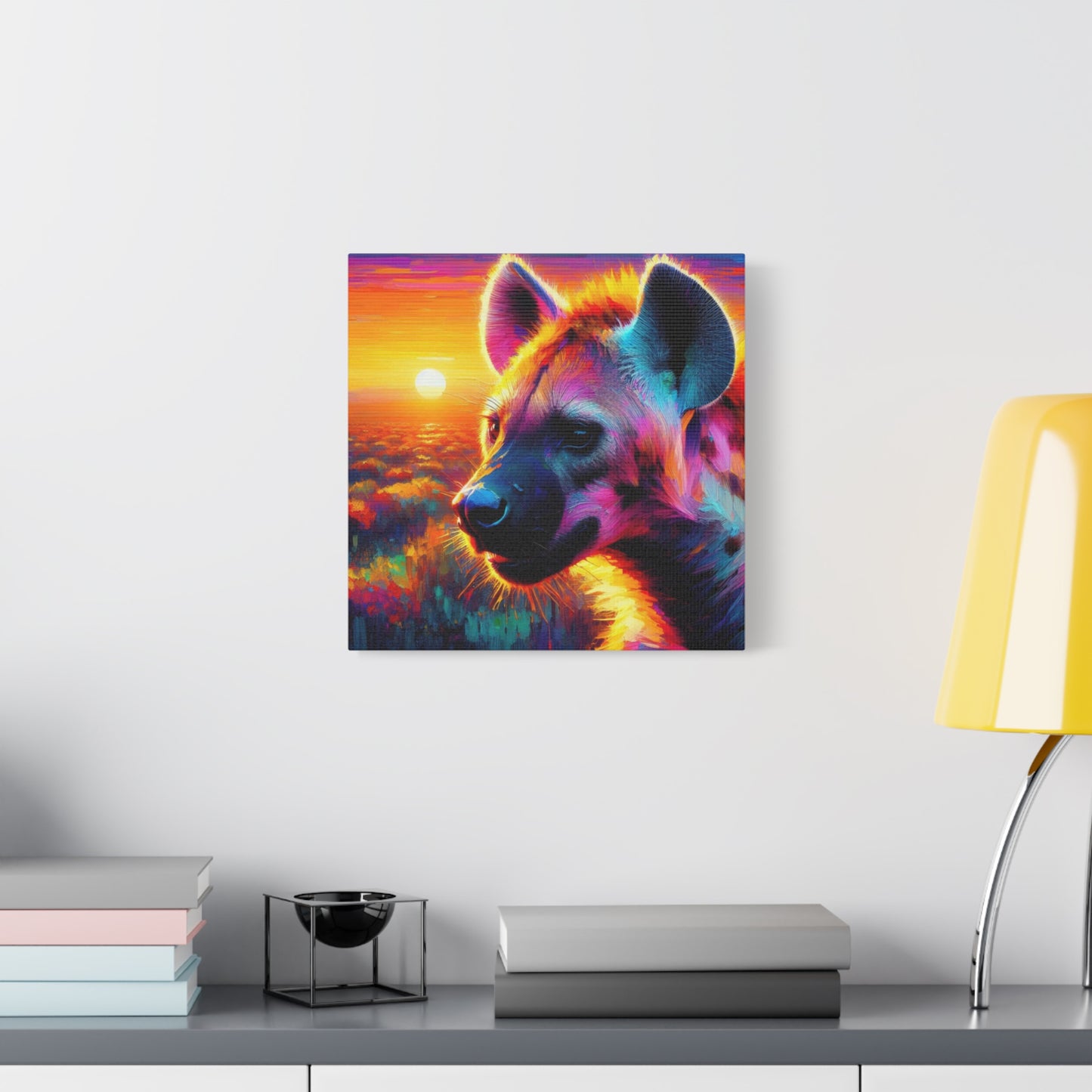 Hyena at sunrise  -  Portrait , abstract Impressionism , bright and vibrant colors , Oil painting on canvas print  , wall art ,