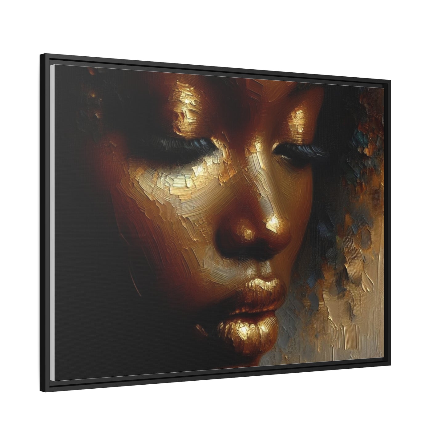 African woman , Gold , Bronze , Black , abstract Impressionism, Matte Canvas, Black Frame