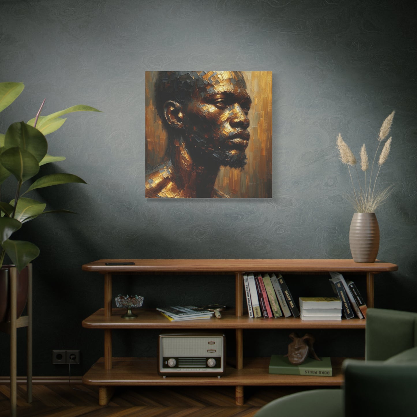 African Man , Gold , Bronze , Black , abstract Impressionism , Giclée Print Canvas