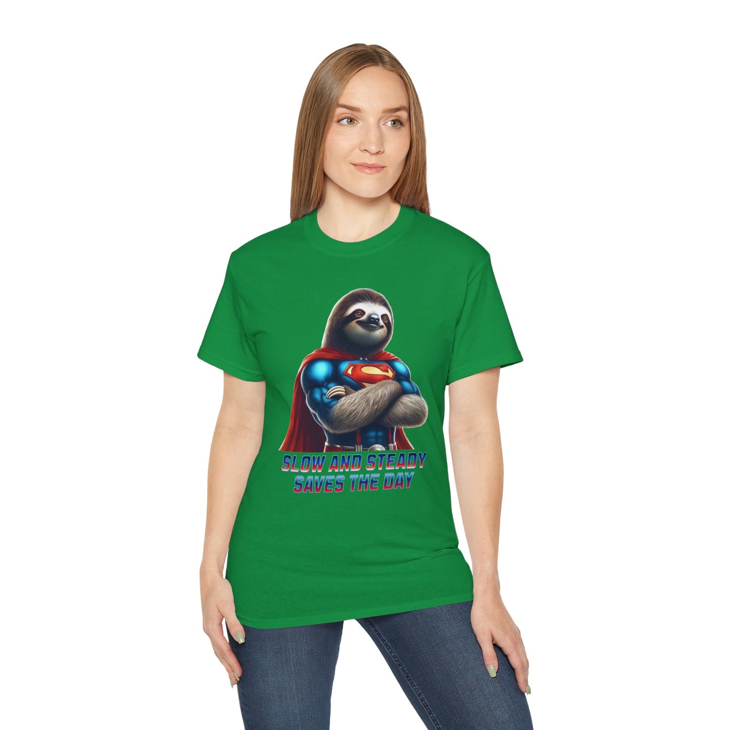 "Slow and Steady Saves the Day" Superhero Sloth - Unisex Ultra Cotton Tee