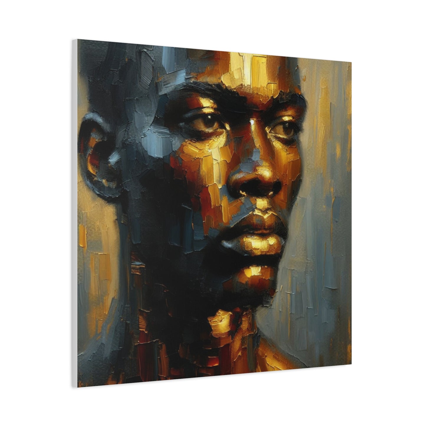 Portrait of an African Man in Bronze, Gold, and Black, abstract Impressionism , Matte Canvas, Stretched, 1.25", wall art , painting