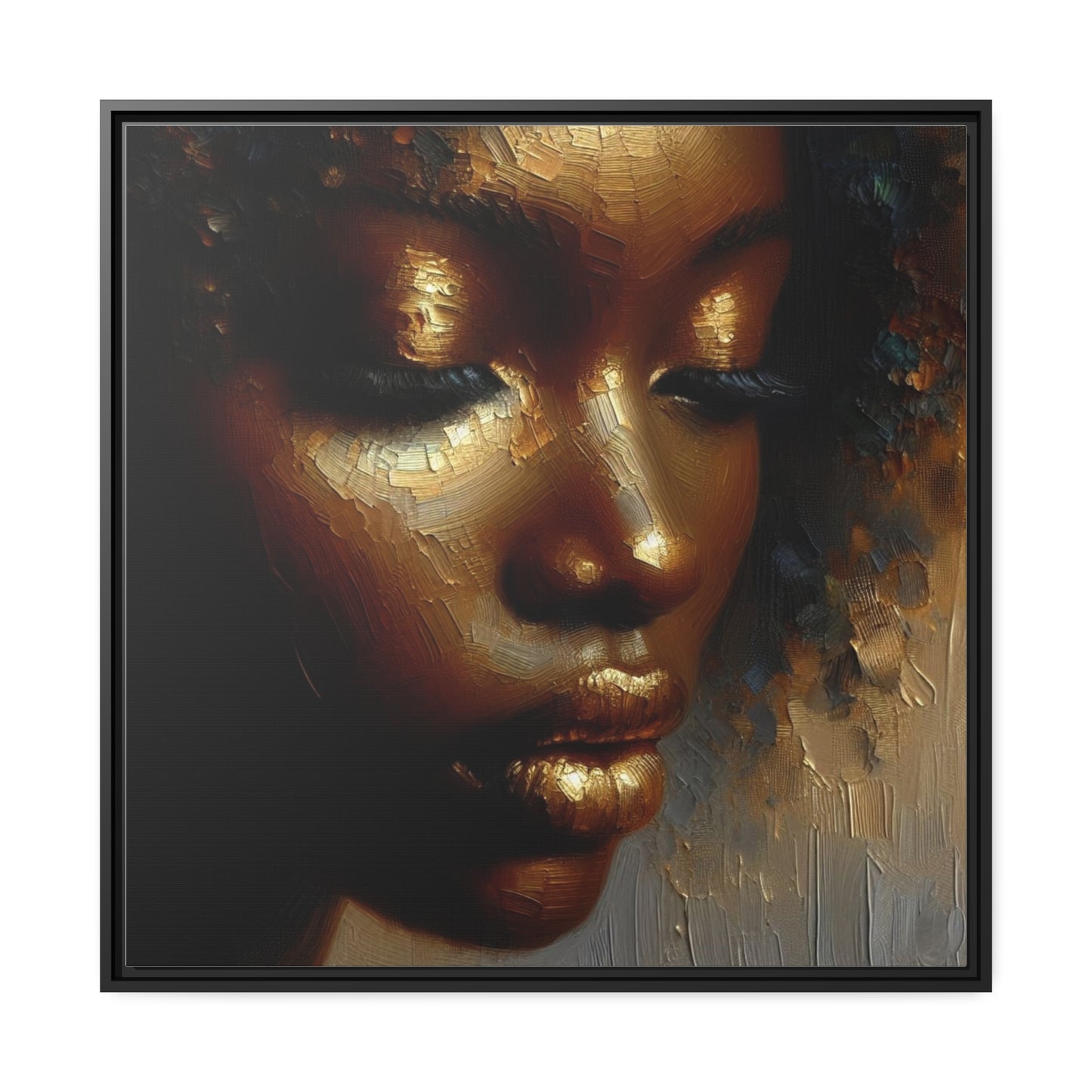 African woman , Gold , Bronze , Black , abstract Impressionism, Matte Canvas, Black Frame