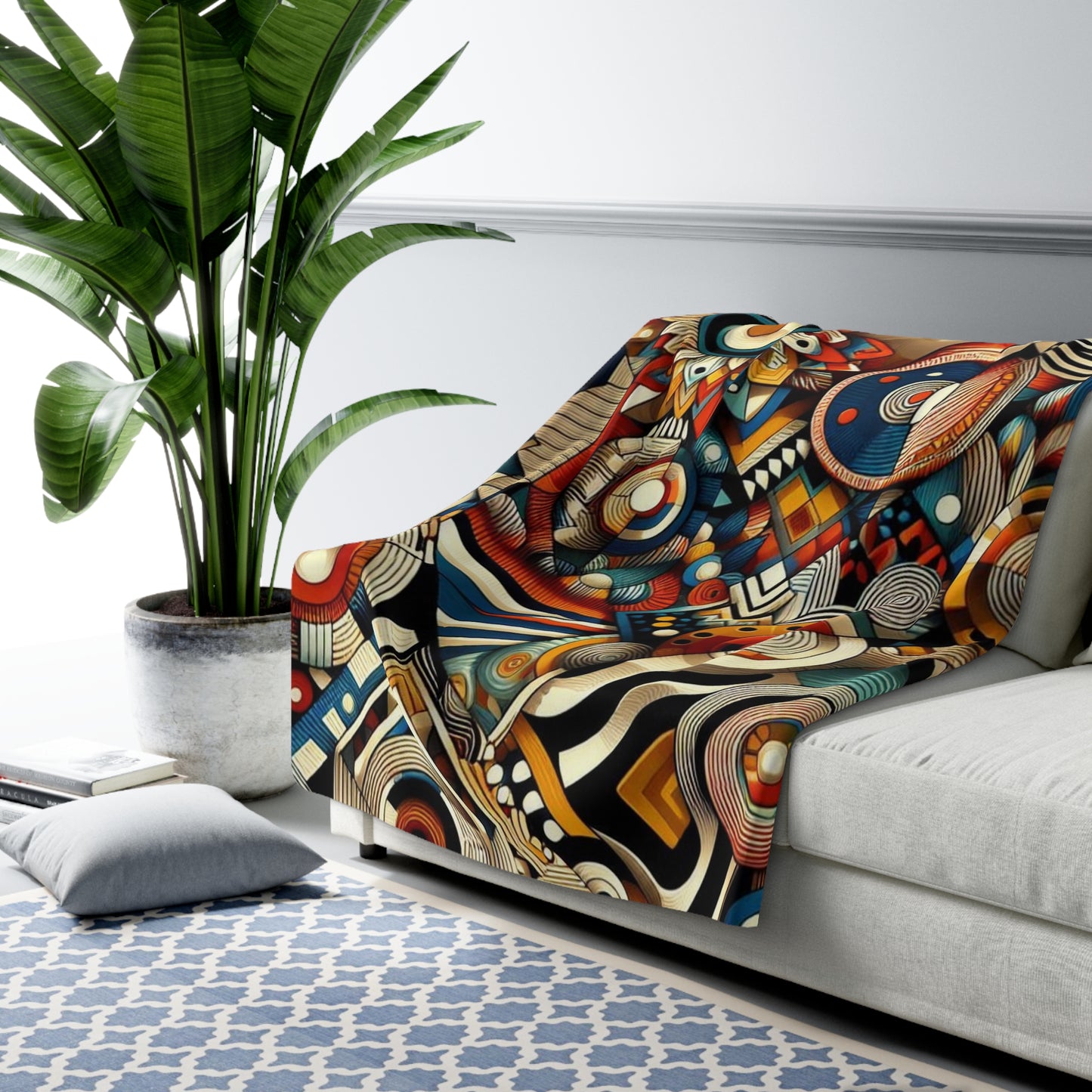 Westafrican inspired patterned Sherpa Fleece Blanket