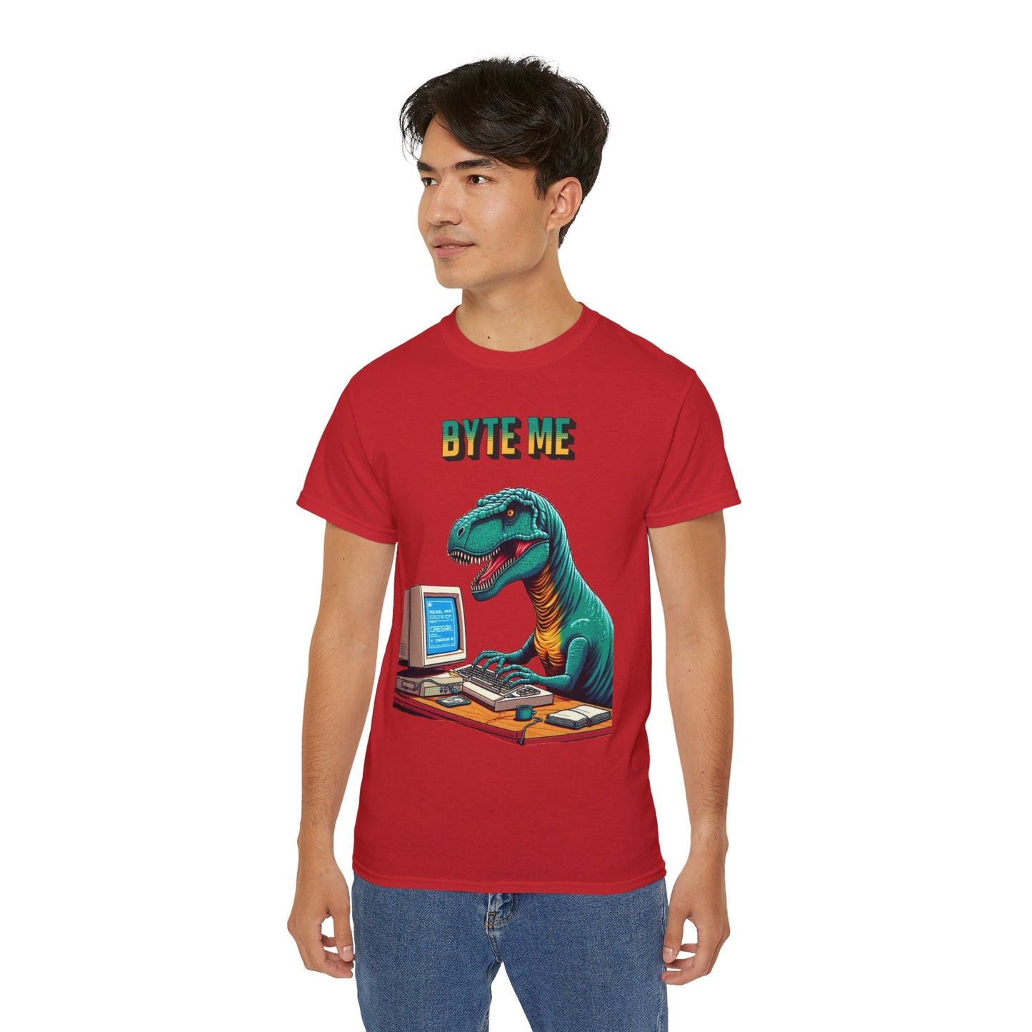 "Byte Me!" Tech-Savvy Dinosaur - Unisex Ultra Cotton Tee