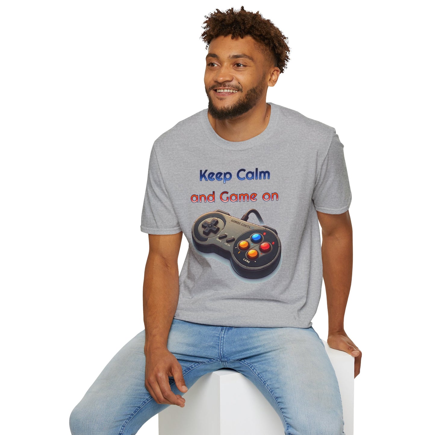 "Keep Calm and Game On" Retro Gamer , Unisex Softstyle T-Shirt