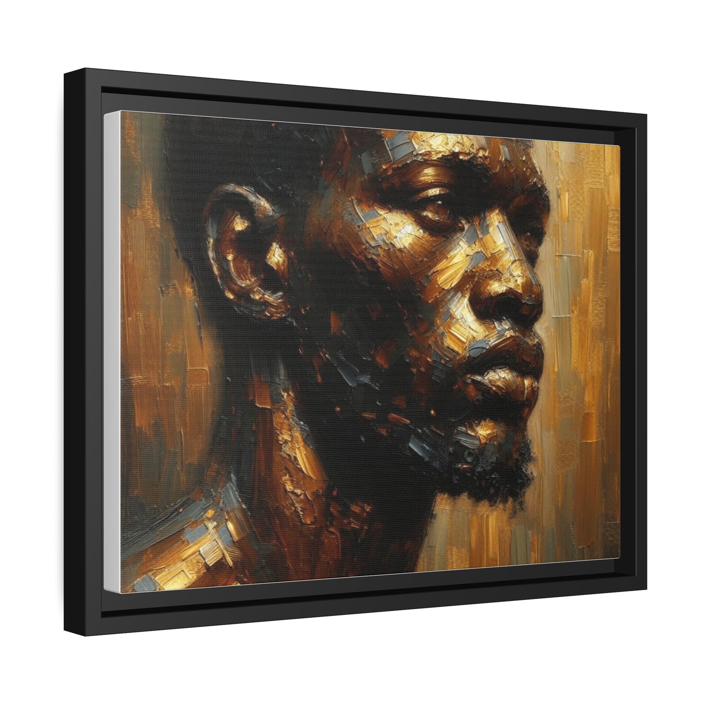 African Man , Portrait , Gold , Bronze , Black , abstract Impressionism , Matte Canvas, Black Frame