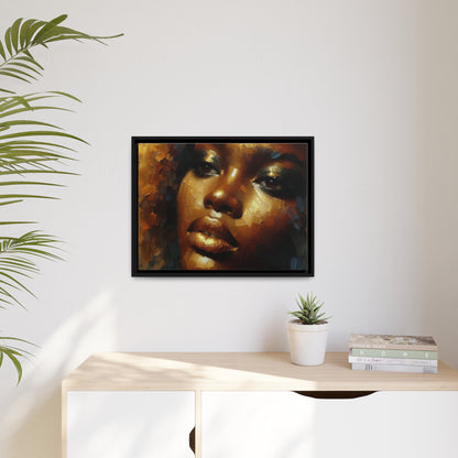 African Woman , portrait , Gold , Bronze , abstact Impressionism , Matte Canvas, Black Frame