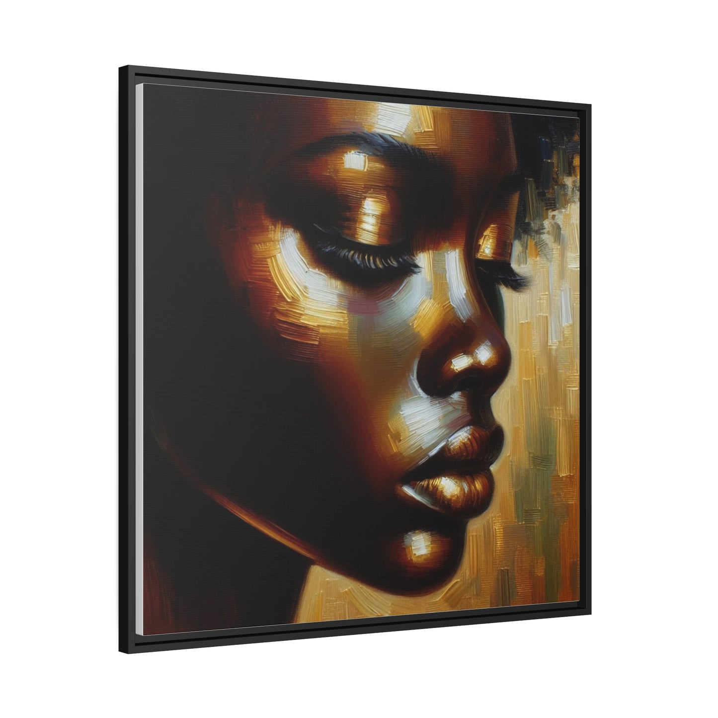 African woman , portrait , gold , bronze and black , abstract Impressionism, Matte Canvas, Black Frame