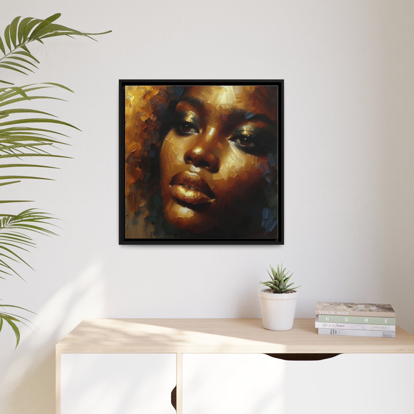 African Woman , portrait , Gold , Bronze , abstact Impressionism , Matte Canvas, Black Frame