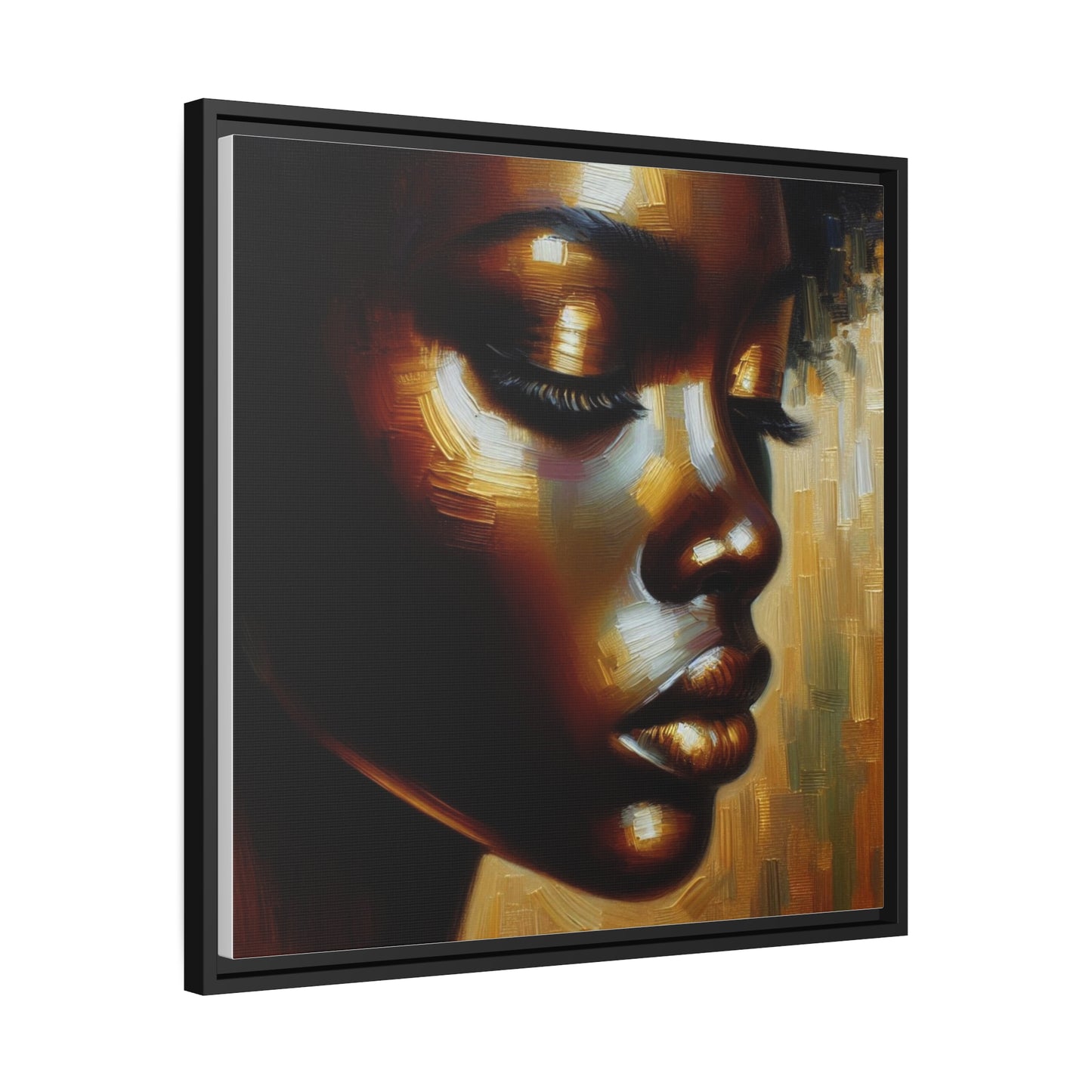 African woman , portrait , gold , bronze and black , abstract Impressionism, Matte Canvas, Black Frame