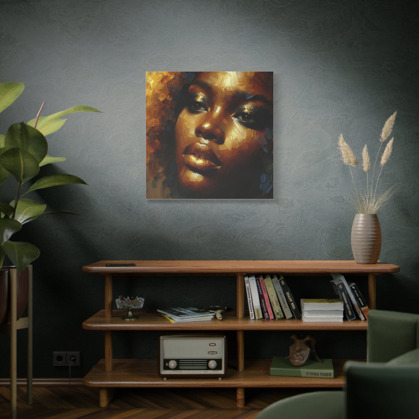 African Woman , Gold, Bronze, Black , abstract Impressionism , Giclée Print Canvas