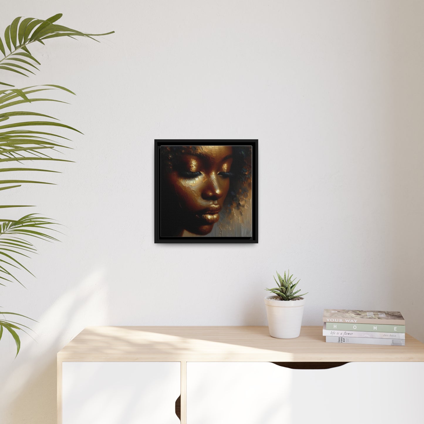 African woman , Gold , Bronze , Black , abstract Impressionism, Matte Canvas, Black Frame