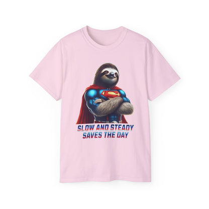 "Slow and Steady Saves the Day" Superhero Sloth - Unisex Ultra Cotton Tee