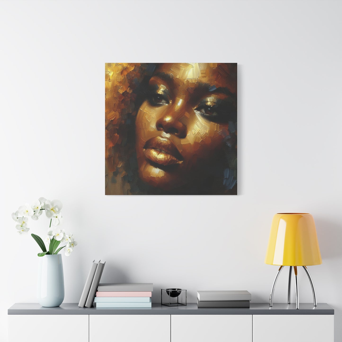 African Woman , Gold, Bronze, Black , abstract Impressionism , Giclée Print Canvas